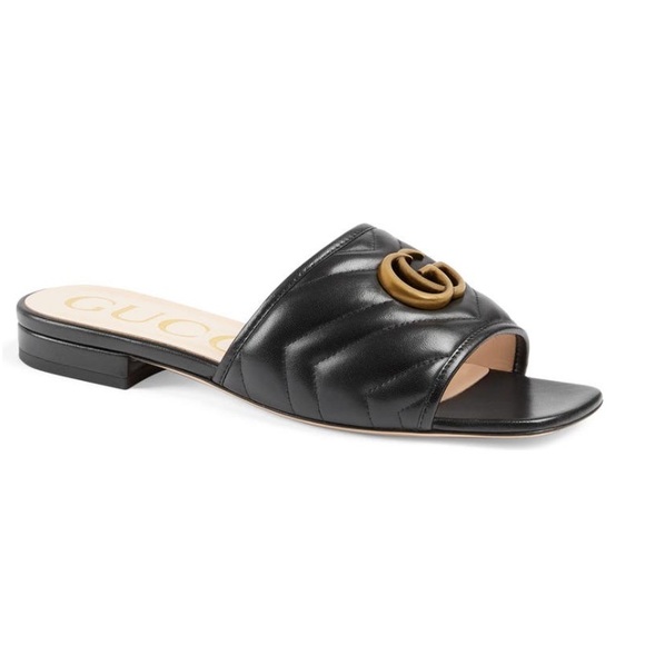 Gucci Shoes - GUCCI Jolie Slide Sandal Black leather 37 ebony